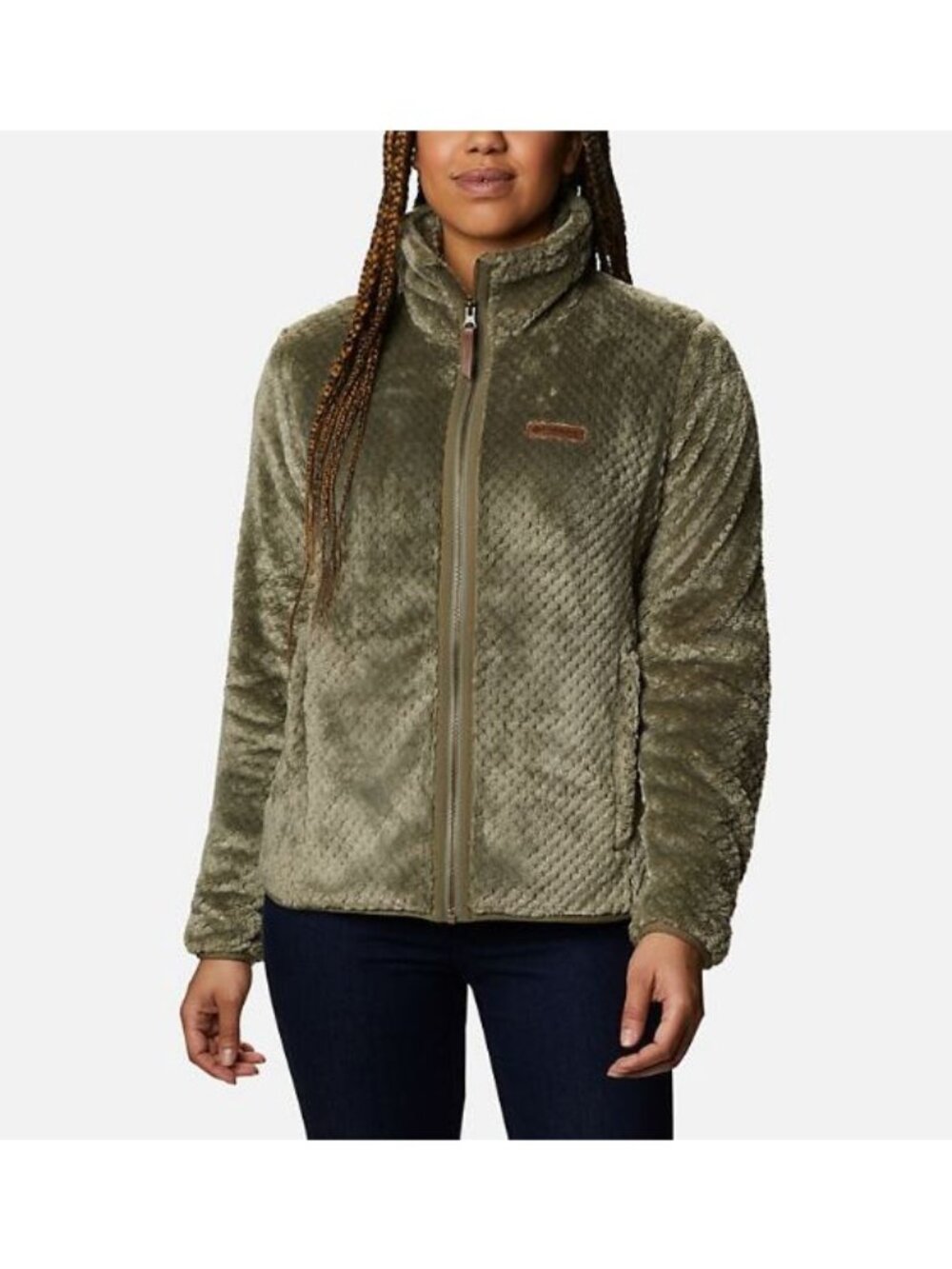 Columbia Womens Fire Side II Sherpa Fleece XL Full-Zip Fuzzy Olive Green Jacket